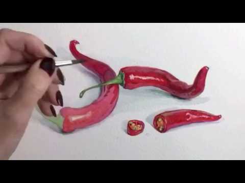Видео: Как нарисовать красные перцы акварелью с натуры.