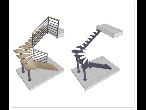 Видео: Проект лестницы на монокосоуре с забежными ступенями.