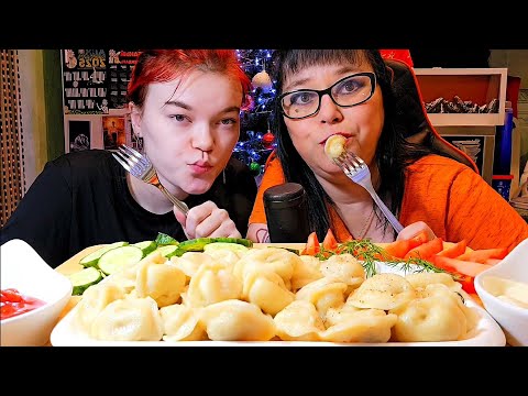 Видео: Мукбанг | Пельмени с овощами и соусами | Обжор Асмр