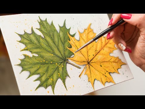 Видео: Осенний и летний лист - Рисование акрилом (4k)