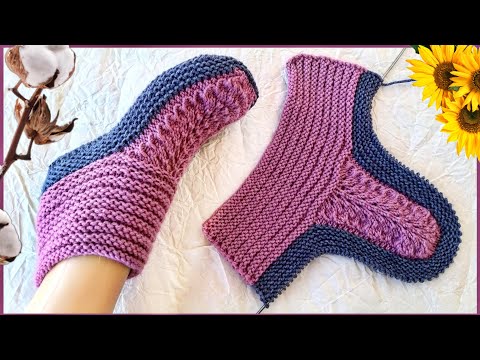 Видео: ДОМАШНИЕ СЛЕДКИ-ТАПОЧКИ СПИЦАМИ. Узор "Павлиний хвост" Подробный мастер класс.