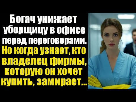 Видео: Богач унижает уборщицу в офисе перед переговорами. Но когда узнаёт, кто владелец фирмы, которую он.