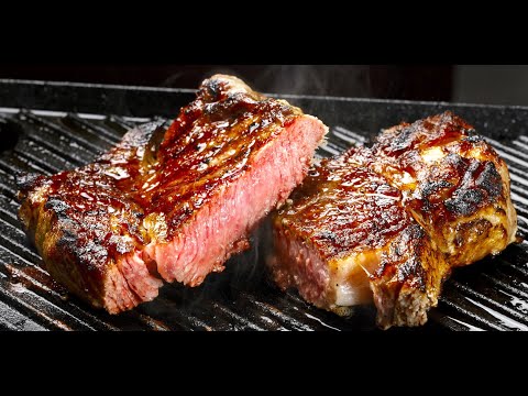 Видео: Стейк из свинины на гриле. Свинина на электрогриле.