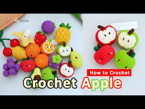 Видео: Вяжем крючком целое яблоко и половинку разрезанного яблока амогуруми. Урок для начинающих