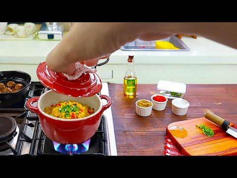 Видео: Рецепт риса, настоящая еда, миниатюрная готовка, кухонный игрушечный набор, звук готовки ASMR