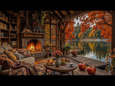 Видео: Спокойный джаз на веранде у озера 🍁 Тепло камина и приятная музыка для отдыха и учебы