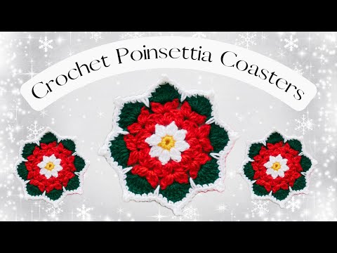 Видео: Подставка под стакан с пуансеттией, связанная крючком | Идея для начинающих по вязанию крючком на...