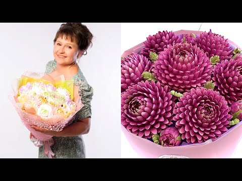 Видео: 🌺🍀Георгин из зефира🌿💮Marshmallow dahlia🏵️ от Амины Эскиевой