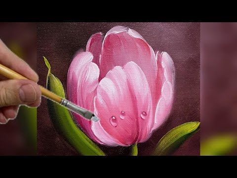 Видео: КРАСИВЫЙ РОЗОВЫЙ ТЮЛЬПАН / ПОШАГОВАЯ КРАСКА ТЮЛЬПАНОВ