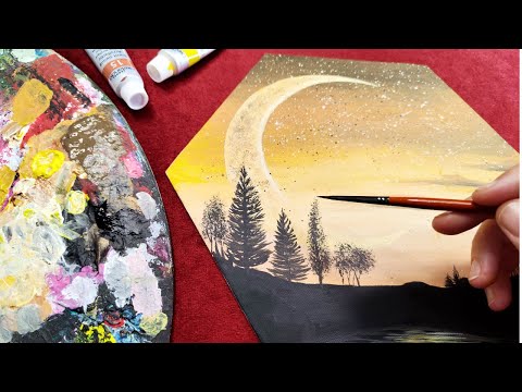 Видео: ✨ Огромная пастельная Луна | Ночь, Лес, Месяц |Акриловая живопись 🌙🎨