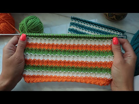 Видео: Узор спицами "Веселые полоски"
