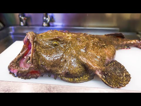 Видео: Удивительная натуральная живая рыба-монашка (морской дьявол) кухня по настоящему в японском стиле!