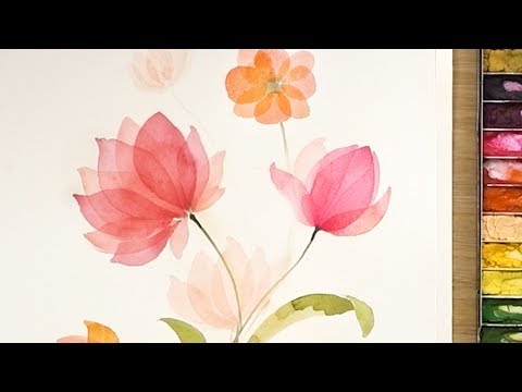 Видео: Слоистые акварельные цветы