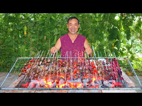 Видео: Барбекю на самодельной кирпичной печи! Приготовьте вкусный кебаб из говядины в красивой деревне