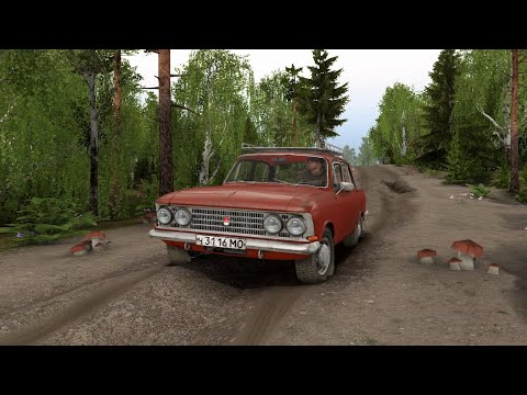 Видео: Москвич-408Э красного и синего цвета участники небольшого ралли у реки Москвичевки | SpinTires