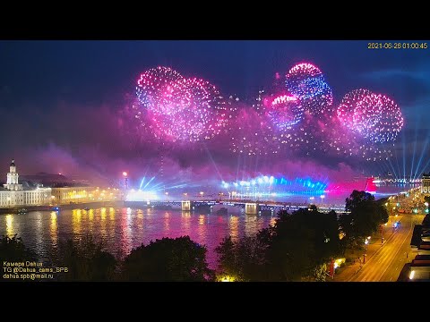 Видео: Алые паруса 2021 салют Санкт-Петербург водно-пиротехническое шоу фейерверк на Неве Sacarlet sails