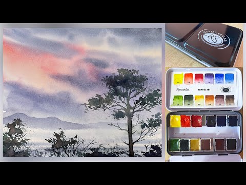 Видео: Пейзаж акварелью. Как работать по мокрому, по сухому. Распаковка и обзор красок Roman Szmal Aquarius
