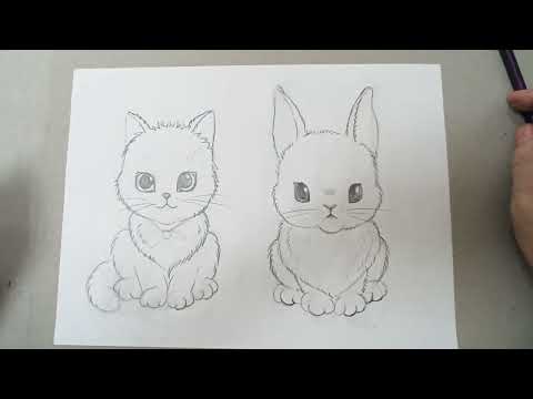 Видео: Лёгкий способ рисования "Котик и Кролик"