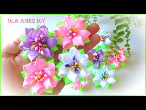 Видео: Канзаши/Цветы из узкой ленты/Easy DIY Narrow Ribbon Flowers/Kanzashi/Flores de fita/Ola ameS DIY