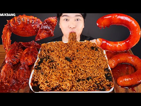 Видео: острые кальмары и грибы, лапша, колбаса SPICY SQUID MUSHROOM BLACK BEAN NOODLE SAUSAGE ASMR MUKBANG