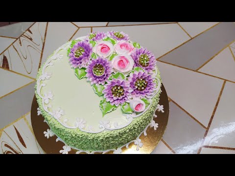 Видео: Торт паутинка с новыми хризантемами. Торт в разрезе.