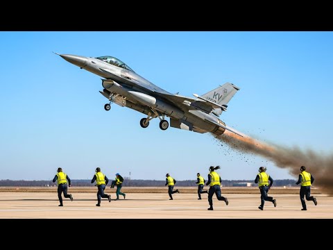 Видео: Женщины-пилоты американских истребителей F-16 взлетают на сумасшедшей скорости.