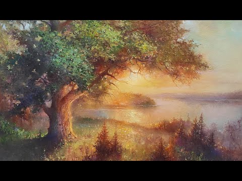 Видео: Живопись маслом "Дуб у реки" | художник Чупринов