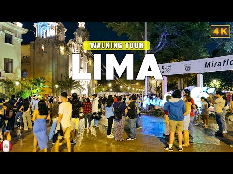 Видео: Лима, ПЕРУ - Исследуйте Мирафлорес, район ночной жизни в Лиме, ​​пешеходная экскурсия в формате 4K