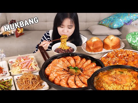 Видео: MUKBANG :) Креветочный суп с большим количеством креветок, креветочная лапша.