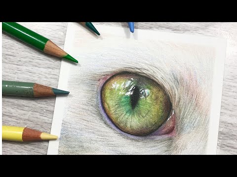 Видео: Как нарисовать зеленые кошачьи глаза цветным карандашом