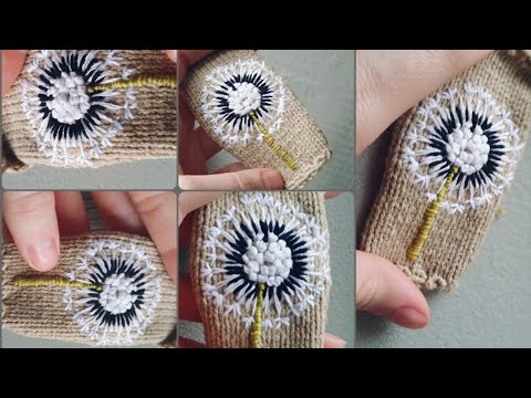 Видео: ✓ МК вышиваем одуванчик Кульбабка Вышивка на вязаном изделии #вязаниедлявас