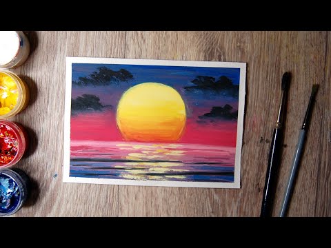 Видео: Как нарисовать закат гуашью