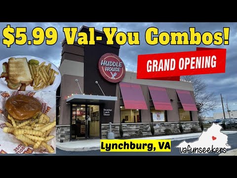 Видео: Торжественное открытие Huddle House в Линчбурге, штат Вирджиния | Попробуйте блюда Val-You от $5,99