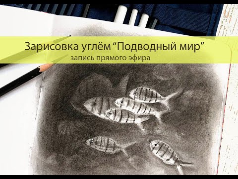 Видео: Зарисовка углем "Подводный мир". Запись прямого эфира.