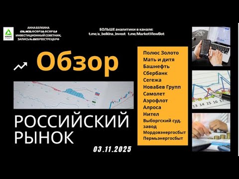 Видео: Обзор рынка 03.11.2025: #PLZL #MDMG #Bane #Sber #SGZH #BELU #SMLT #AFLT #NTZL #VSYDP #ALRS #MRSB