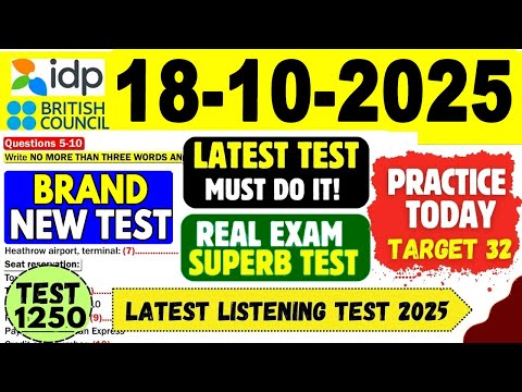 Видео: Практический тест IELTS Listening 2025 с ответами | 18.10.2025 | Номер теста: 1250
