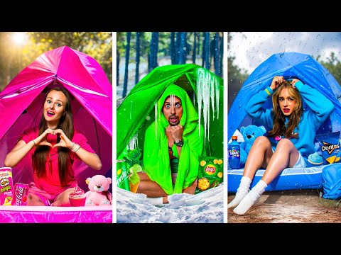 Видео: ВЫЖИВАЕМ в ЦВЕТНЫХ ПАЛАТКАХ на УЛИЦЕ 24 ЧАСА - ЧЕЛЛЕНДЖ!