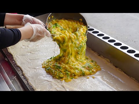 Видео: Недорого! Приготовление различных специальных блинов омлет! - Тайваньская уличная еда