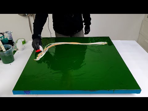 Видео: Большая ухабистая зелёная картина / Акриловая абстракция Pour Art