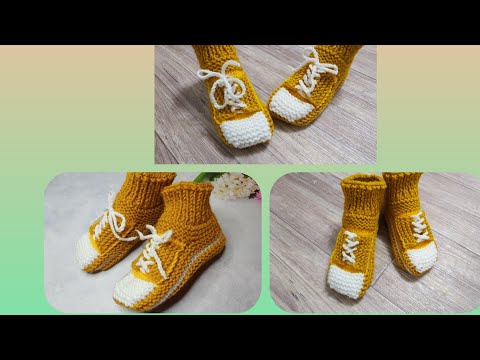 Видео: #кедыСпицами  Носочки на двух спицах Без шва по подошве в виде кедов.