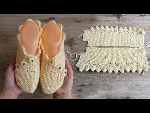 Видео: Следки с каймой спицами | Slippers with border knitting pattern