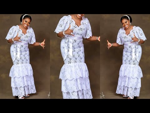 Видео: Как раскроить и сшить многослойное белое кружевное платье с модным кружевным краем и V-образным в...