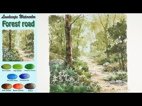 Видео: Пейзажная акварель - прогулка по лесу (wet-in-wet. Arches)NAMIL ART
