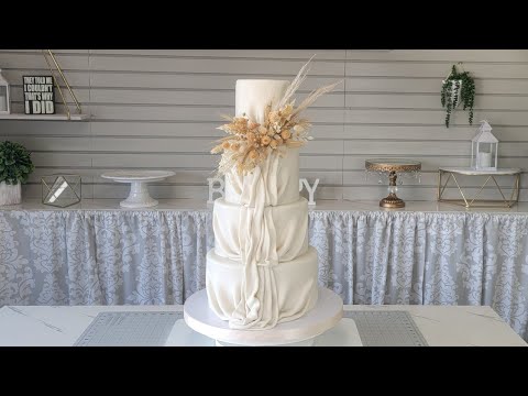 Видео: ПОТРЯСАЮЩИЙ (проще, чем кажется) осенний свадебный торт с драпировкой из льна | Мастер-класс по у...