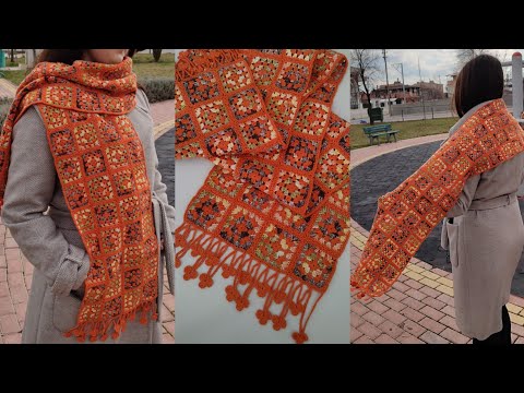 Видео: Идеально подходит для прохладных дней: теплый и стильный женский квадратный шарф крючком