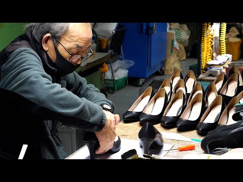 Видео: Процесс изготовления высоких каблуков. Фабрика массового производства обуви в Корее.