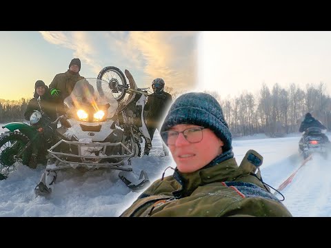 Видео: 🌳На плюшке за снегоходом BRP | Зимнее трио наездников.