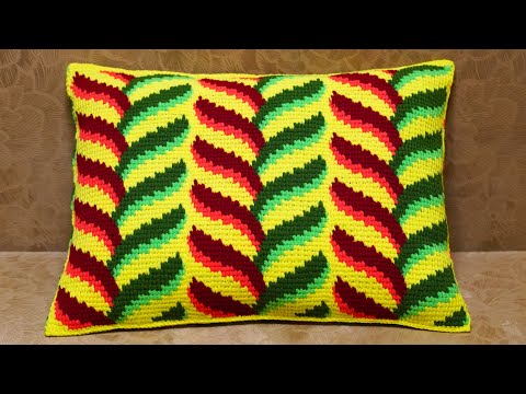 Видео: Подушка с узором тунисским крючком. Часть 1.