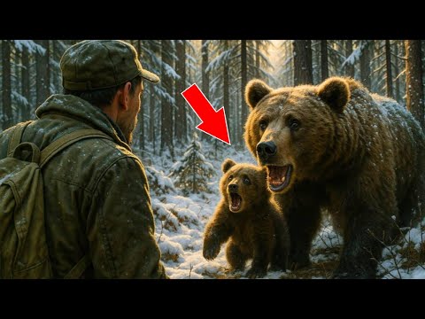 Видео: Егерь услышал плач в лесу и нашёл МЕДВЕДИЦУ с медвеженком. Реакция зверя — потрясла!