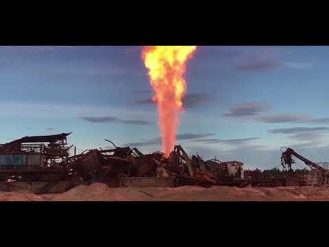 Видео: ВАН-Еганское м.р Куст № 50 Скважина №1825 ННП возгорание